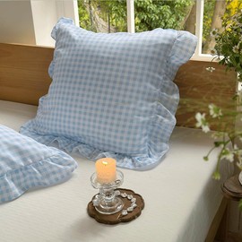 NSNLGSGC Light Blue Ruffled Plaid Gingham Pillow Shams 20"x20", Set of 2 Blue Checked Pre-Washed Microfiber Farmhouse Pillowcases for Bed/Sofa (20"x20", Light Blue Gingham)