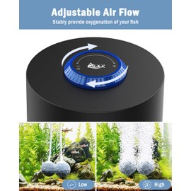 AQQA Aquarium Air Pump, Quiet Powerful Fish Tank Air Pump 3W/6W/10W with Stainless Steel Dual Outlet, Adjustable Oxygen Aerator Pump with Air Stone Bubbler for Fish Tank Up to 200 Gallon 10W (Tubby)