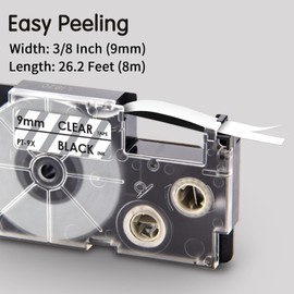 Pristar Compatible Label Tape Replacement for Casio XR-9X XR-9X2S XR9X XR9X2S Black on Clear Label Tape for KL-120 KL-60 KL-100 KL-750 KL-780 KL-820 KL-7200 Label Maker, 9mm(3/8") x 8m(26'), 3-Pack