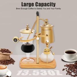 VPABES Belgian Royal Balance Syphon Siphon Coffee Machine Set, Gold Belgium Unique Gravity Vintage industrial Balance Syphon Coffee Maker Gold Vacuum Brewing System,13.5oz