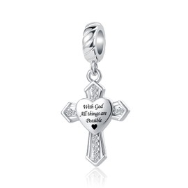 YSAHan Heart Religious Cross Charm With God All Things Are Possible Dangle Bead Charm for Bracelet