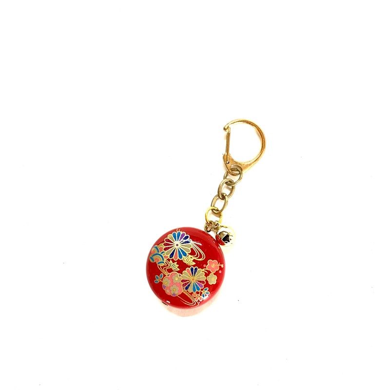 Kutani Flower Ball Keychain with Bell
