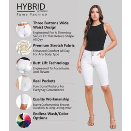 Hybrid & Company Womens Super Stretch 5 Button Hi Waist Skinny Shorts B45075SK White 11