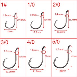 Croch 150 Pack Octopus Circle Hooks Offset Point 6 Size #1, 1/0, 2/0, 3/0, 4/0, 5/0