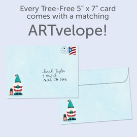Tree-Free Greetings - Christmas Greeting Cards - Artful Designs - 2 Cards + Matching Envelopes - Made in USA - 100% Recycled Paper - 5"x7" - Festive Gnomes (GT64254)