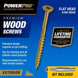 Power Pro Premium Exterior Wood Screws, #10 x 4 Inch All-Purpose Deck Screws for Outdoor Projects, T-25 Star Bit Included, Bronze, 57 Pieces | 48604
