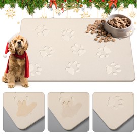 Drydiet Christmas Dog Gift Stone Mat for Dog Bowl Diatomaceous Earth Absorbent Non Slip Cat Puppy Mat for Food and Water Quick Drying Easy Clean Puppy Placemat for Bowl Dish(Beige,16 x 12 Inch)