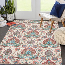 GarveeHome 8x10 Area Rug for Living Room Vintage Washable Rugs for Bedroom Retro Distressed Floor Carpet Soft Low Pile Paisley Print Accent Rug for Dining Room Nursery Home Office Playroom Multi