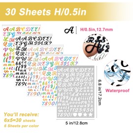 4800 PCS 30-Sheet Small Letter Stickers for Water Bottle Scrapbook 1/2" Half Inch Mini Deco Alphabet Stickers Waterproof Colorful Vinyl Letter Stickers 0.5 Inch for Label Book DIY (Cursive,Assorted)