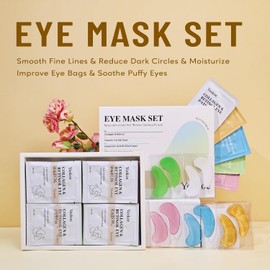 Yeokoe- 1. Fórmulas diversas, soluciones específicas Nuestras mascarillas para ojos vienen en cinco fórmulas distintas (parches para ojos de colágeno y retinol + parches para ojos de vitamina C y oro