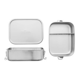 Tatonka Stainless Steel Lunch Box 2 1000 ml Lock - Bread Box with Dividers and Clip Closure - Unbreakable, Non-Toxic, Dishwasher Safe, Plastic-Free and BPA-Free - 1 Litre