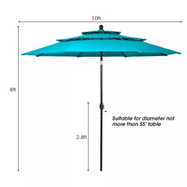 Unbrand 10ft 3 Tier Patio Market Umbrella Aluminum Shade Shelter Double Vented Turquoise