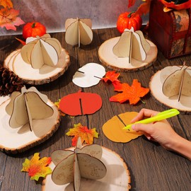 Yalikop 36 Pcs Fall Crafts Set Large Wooden Pumpkin Cutouts, 5inch 3D Unfinished Wooden Slices to Paint, Table DIY Decor for Thanksgiving Autumn Harvest Handmade Tiered Tray Ornaments Laser Lines