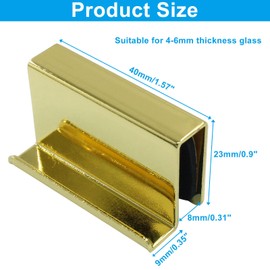 Unlorspy 6Pcs Glass Finger Edge Pull 1.6 inch Steel Glass Clip Handle Rectangular Cabinet Door Window Display Handle Clips for Kitchen Bathroom Cabinet Door (Gold)