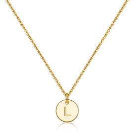 Hidepoo Birthday Gifts - Disc Initial Necklaces for Women, 14K Gold Filled Disc Double Side Letter Necklace for Women Dainty Letter Necklace Disc Initial Necklace for Women Jewelry Gifts Pendant L