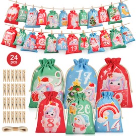 WUQNGI Advent Calendar for Filling Children, 2024 Advent Calendar Self Filling Fabric Reusable, 24 DIY Advent Calendar Bags with Numbers, 2 Sizes Christmas Calendar Bags for Christmas Decoration