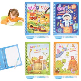 FerraDrend Water Colouring Books Magic Colouring Book with Water Pen, Water Colouring Book with Water Pen, Magic Water Drawing Books, Water Pens Colouring Book Magic for Children Travel Activities