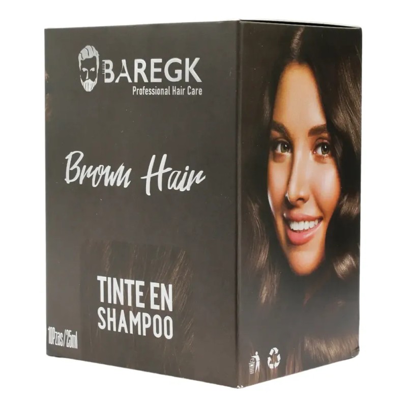 Tinte Shampoo Café Castaño, Cubre Canas, 10 Sobres, Baregk