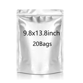 CANLENPK 25 x 35 cm Zip Aluminium Bags Storage Food, Mylar Stand Up Bags Resealable Bags Zip Heat Sealable Reusable (Silver, Pack of 20)