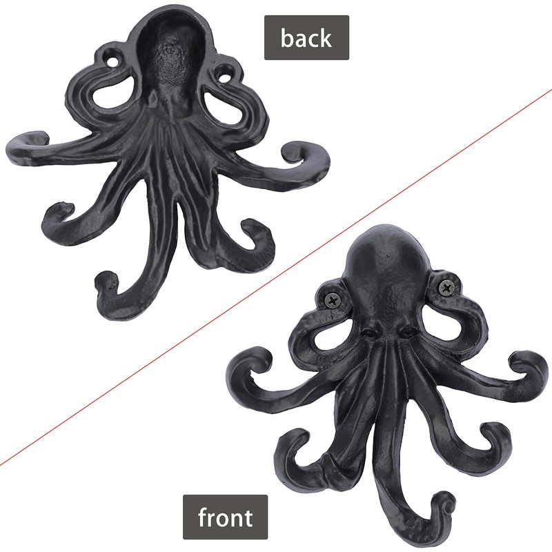 Sumnacon 6 Inch Cast Iron Octopus Coat Hook - Rustic