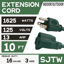 HeyYance 10 Ft Outdoor Extension Cord for Christmas Decorations- 16/3 SJTW Waterproof Power Cable with 3 Prong Grounded Plug, Green