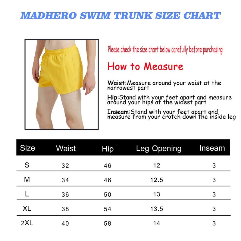 MADHERO Men Swim Trunks Short with Mesh Lining Solid Bathing