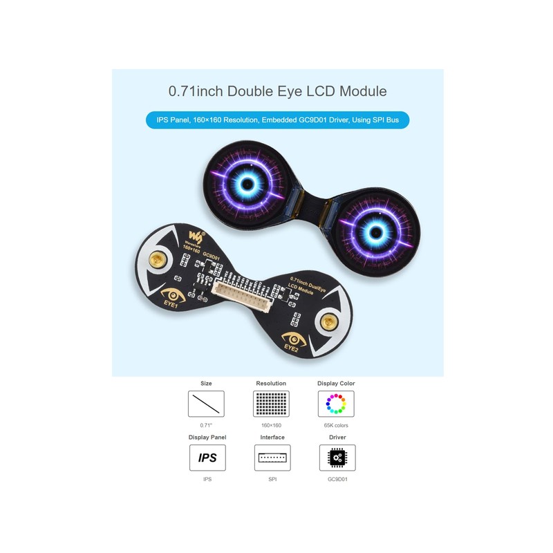 waveshare 0.71inch Double Eye Round LCD Display Module 160×160 Resolution
