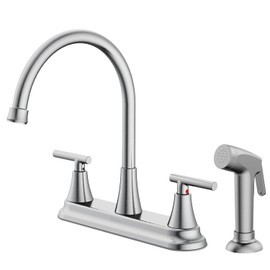 HURRAN 2-Handle Kitchen Faucet with Pull-Out Side Sprayer, 8 Inch High Arch Stainless Steel 360°Rotating Kitchen Sink Faucet, 4 Hole Faucet for Kitchen Bar Rv Camper, Nickel