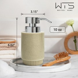 WEITESI HOME Resin Soap Dispenser for Bathroom, Hand Lotion Liquid Dispenser Easy-to-Press with Reusable Plastic Pump for Shampoo Bathroom Kitchen Countertop Rust-Proof 10 oz Beige