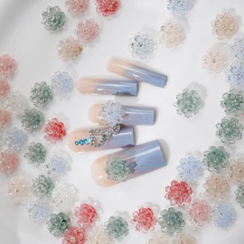 100 PCS Hibiscus Nail Charms 3D Flower Nail Charm Acrylic Flower Charms Spring Nail Charm Nail Art Supplies for Women Girls Manicure Decorations