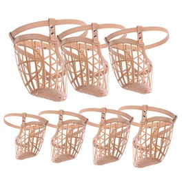 1 Set of 7Pcs Plastic Basket Dog Muzzle with Adjustable PU Leather Strap Fashion Dog Mouth Cover - bite Safety for Pet Dog (Apricot) Pet Dog Training Assistant