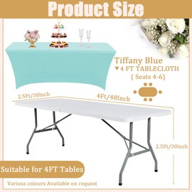 Blue Spandex Tablecloths 4ft for Rectangle Table,Stretchable Tablecloth Washable Table Cover,Fitted Spandex Stretch Patio Table Covers for Event,Wedding,Banquet,Easter Party,Covering Stalls,Exhibition