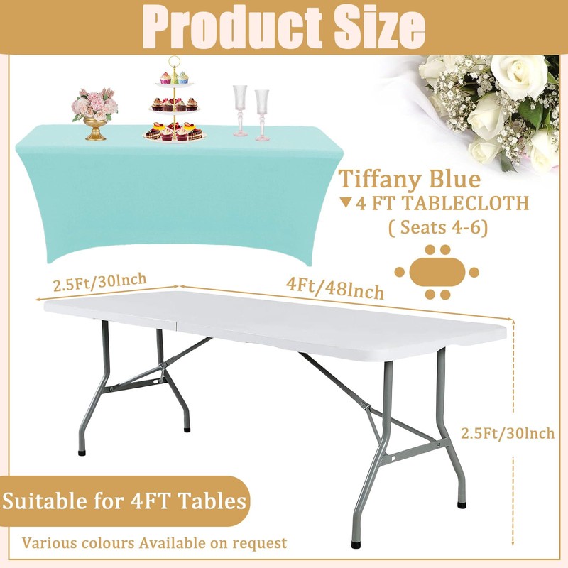 Blue Spandex Tablecloths 4ft for Rectangle Table,Stretchable Tablecloth Washable Table
