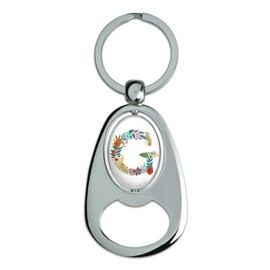 GRAPHICS & MORE Letter G Floral Monogram Initial Keychain Chrome Metal Spinning Oval Bottle Opener