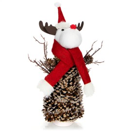com-four® reindeer figure Rudolf size L, wintry elk figure with pine cones, Christmas decorations, gorgeous table decorations for the Advent season (Reindeer L white red)