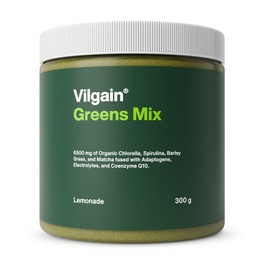 Vilgain Greens Mix | Superfood 13 Wirkstoffen, Toxin Detox, Immunitätsunterstützung & Verdauungsunterstützung | Energie und Entgiftung | Matcha, Co Q10 | Reich an Elektrolyten, Adaptogenen | 300g