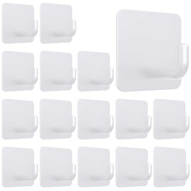 YMFhovoks 16PCS Self Adhesive Wall Hooks, Waterproof in Shower Hooks for Inside Shower, No Drilling Sticky Hooks, Wall Hooks Stainless Steel for Bathroom Kitchen Garage Hotel Wall Mounted (White)