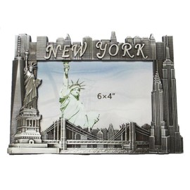 New York Souvenir Metal Picture Frame with Statue of Liberty Empire State Building Freedom Tower NYC Skyline (6"W X 4"H Photo)