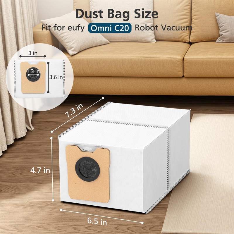 12 pcs Dust Bags for eufy Omni C20 Robot Vacuum,