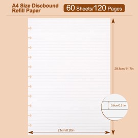 Songaa Discbound Refill Paper, A4 Loose Leaf Refillable Lined Filler Paper 11-Disc Disbound Thick 100gsm Planner Notebook Inserts,60 Sheets /120 Pages,White Color