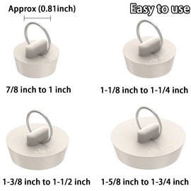 Arcimatto Bathtub Drain Stoppers, 4 Pieces Rubber Sink Stopper Set Bath Tub Plug Kitchen Bathroom Laundry Bar Water Stopper Seal with Hanging Ring for Shower Faucet Cover (White)