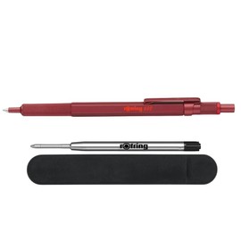 rOtring 600 Ballpoint Pens, Medium Point, Black Ink, Red Barrel, Refillable, Velvet Pencil Case, Extra Black Ink Refill