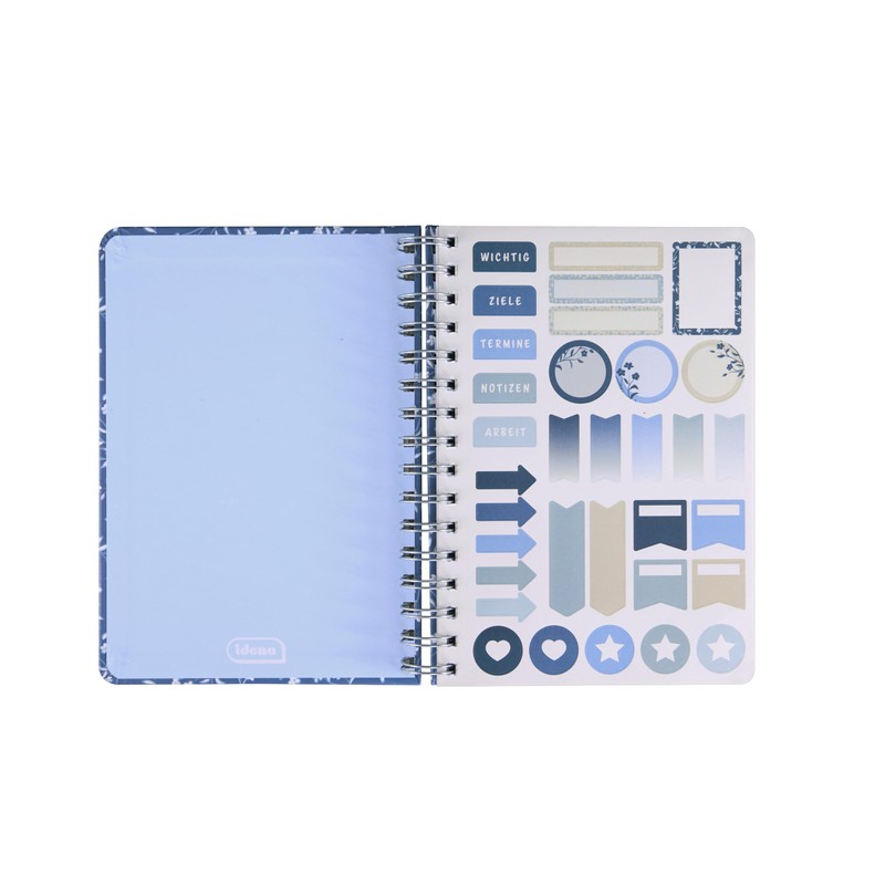 Idena 11366 Notebook A5 with 66 Stickers, Blue, Journal with