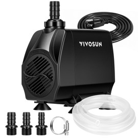VIVOSUN 1050 GPH 100W Submersible Water Pump, Quiet Fountain Pump With 13.1 ft Head Lift, 6.6 ft Power Cord, 3 Nozzles, Tubing, & 2 Clamps, For Fish Tank, Pond, Aquarium, Hydroponics