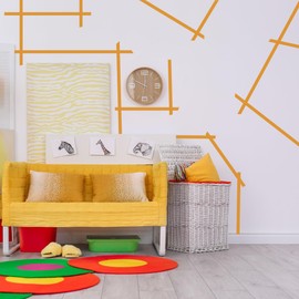 Orange Peel and Stick Modern Vinyl Line Wall Decals, Large Geometric Pattarn on Wall Stickers Living Room Game Playroom Kids Tollders TeensBedroom Home Decor