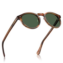 CARFIA Mens Sunglasses Retro Polarised Eyewear UV400 Protection Round Frame in Acetate