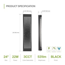 ASD LED 24 Inch Bubble Glass Wall Light Fixture | 22W 530LM 3000K-5000K 100-277V | 3CCT, Waterproof, Dimmable, Up-Down Glow, ETL Listed | Exterior Flush Mount Sconce, Outdoor Lighting | Black, 2 Pack