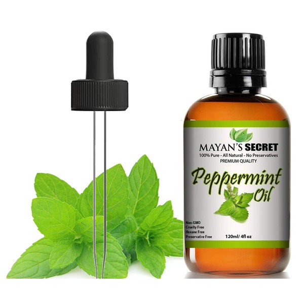 Pure Peppermint Essential Oil, Pure and Natural, Therapeutic Grade Peppermint Oil, Huge 4 ounces Glass Bottle