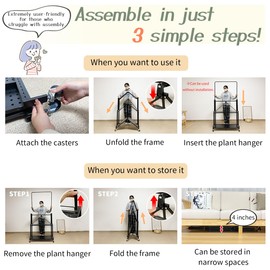 lumizone Foldable 4-Tier Plant Stand Indoor Outdoor Hanging Plant Shelf No Assembly Required Pot Placement Area With Wheels Sturdy Fall Prevention Storage Shelf Flower Pot Stand(4 Tier-Black)