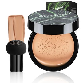 Air Cushion CC Cream Mushroom Head - BB Cream Foundation for Concealer Full Coverage Skin Moisturizing, Cushion Foundation Full Coverage Create Long-Lasting & Waterproof Makeup (Medium Deep)